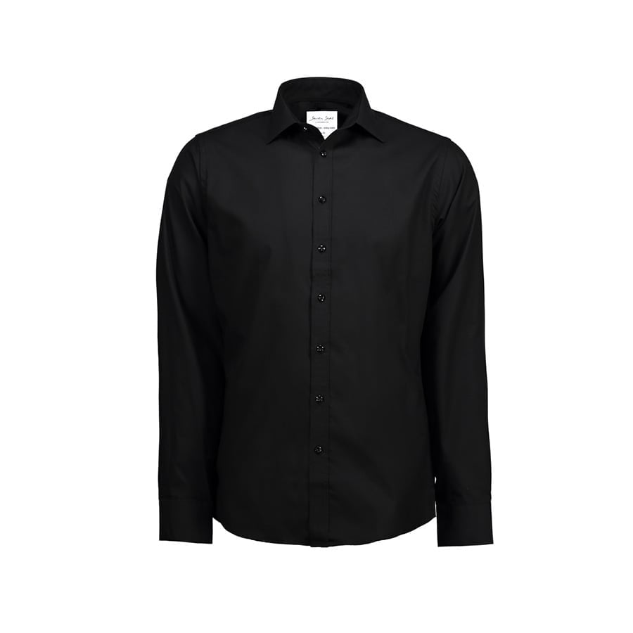 Black - Fine Twill - Langärmlig Slim Fit Hemd SS30