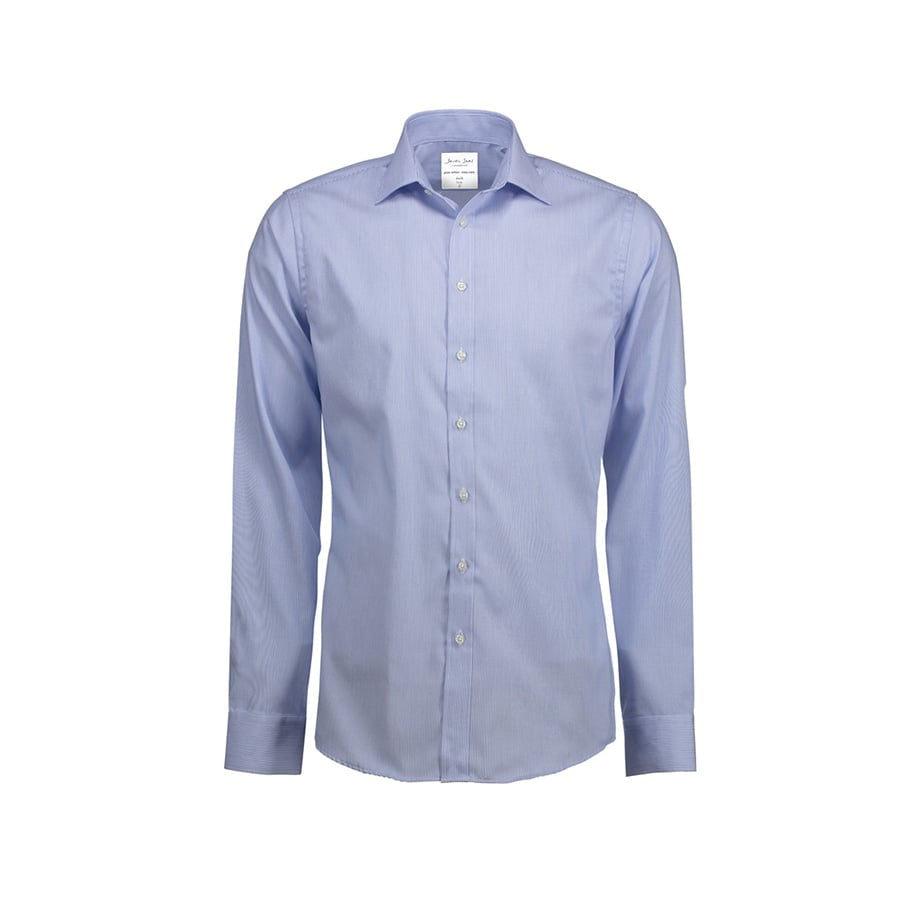 Light Blue - Biznesowa koszula w drobne prążki z tkaniny fine twill SS37