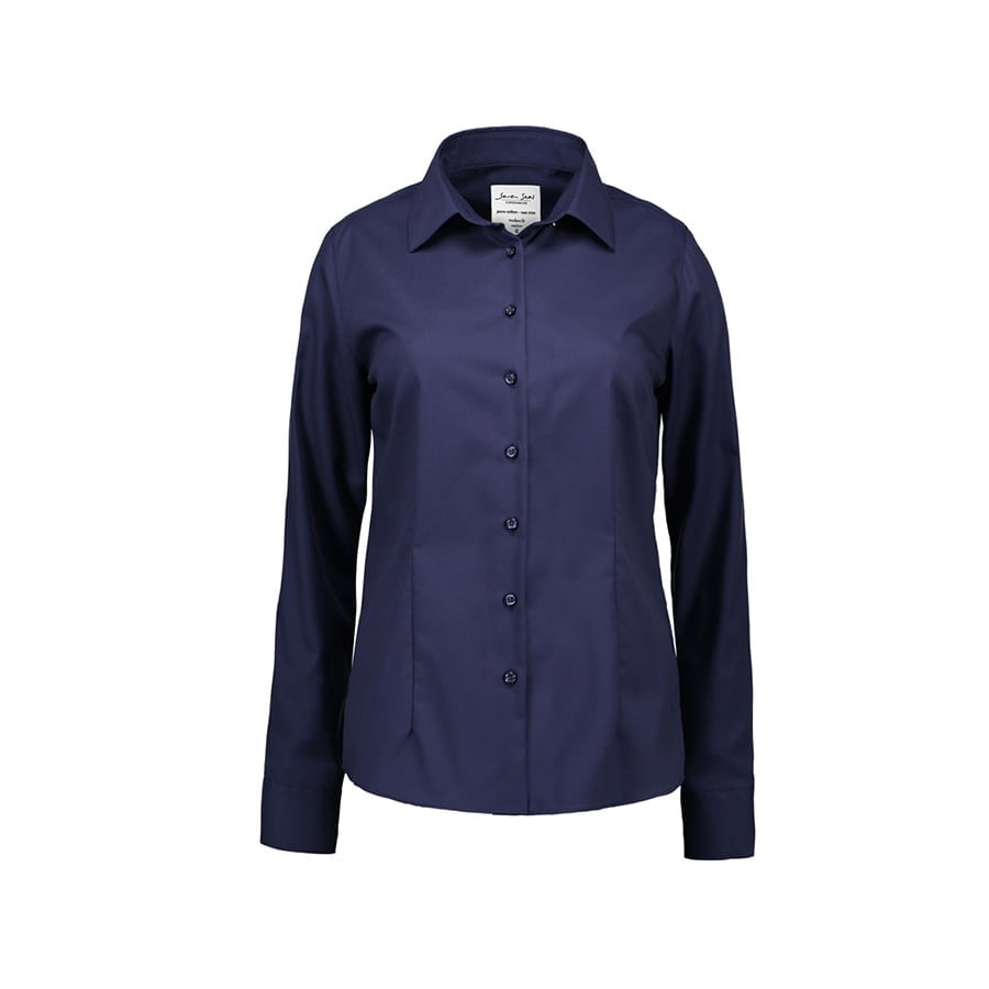 Navy - Biznesowa bluzka z tkaniny fine twill z wykończeniem non iron SS720