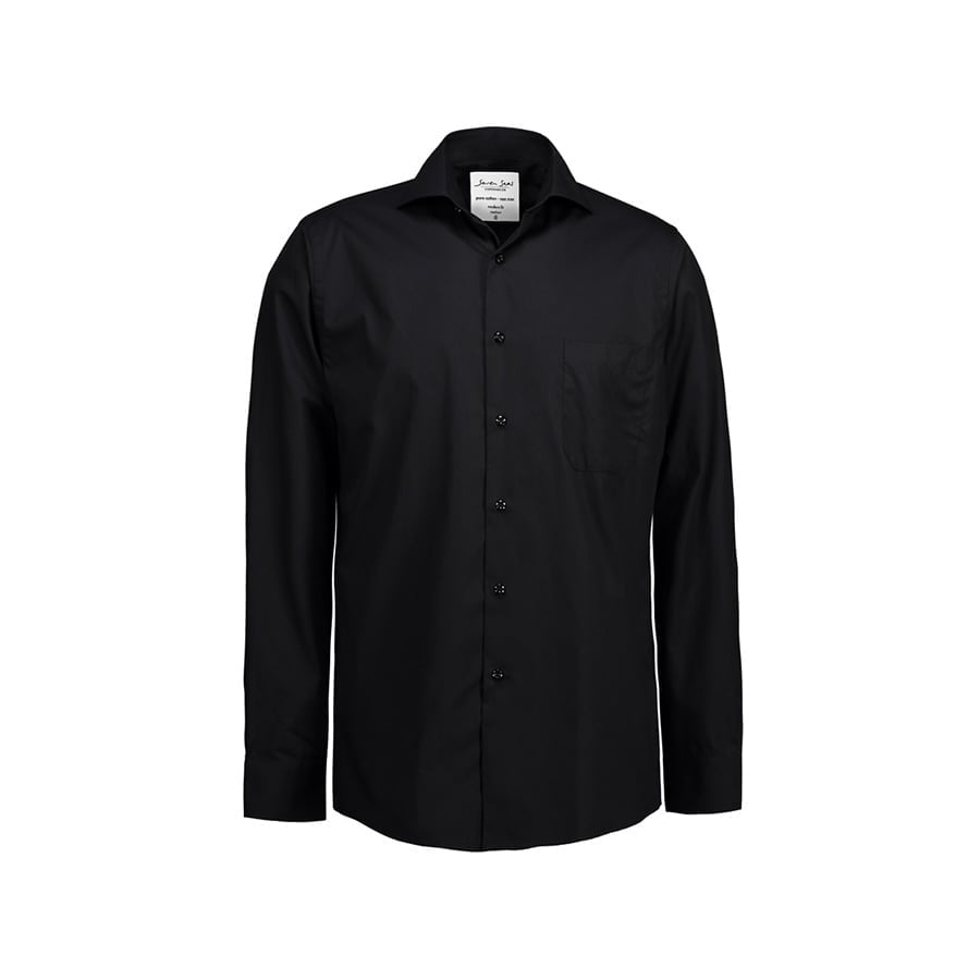 Black - Poplin - Langärmlig Modern Fit Hemd SS7