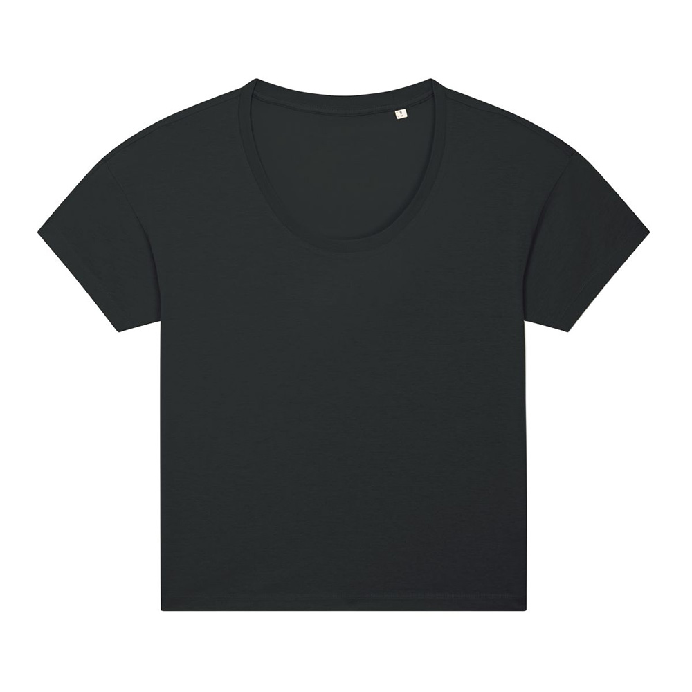 Damska czarna koszulka z certyfikowanej bawełny z własnym sitodrukiem Stella Chiller
