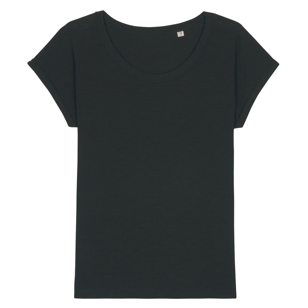 Czarny damski t-shirt z certyfikowanej bawełny organicznej z drukowanym logo firmy