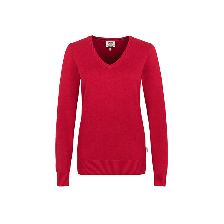 Red - Damski bawełniany pullover w serek 133