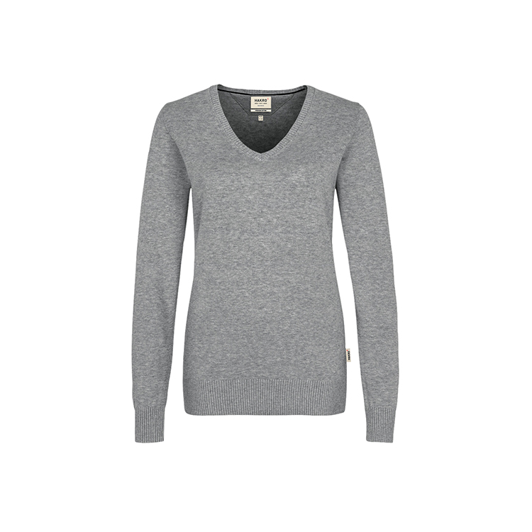 Mottled Grey - Damski bawełniany pullover w serek 133