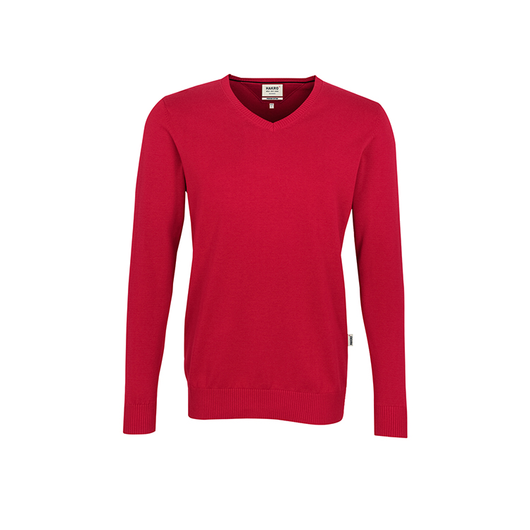 Red - Męski bawełniany pullover w serek 143