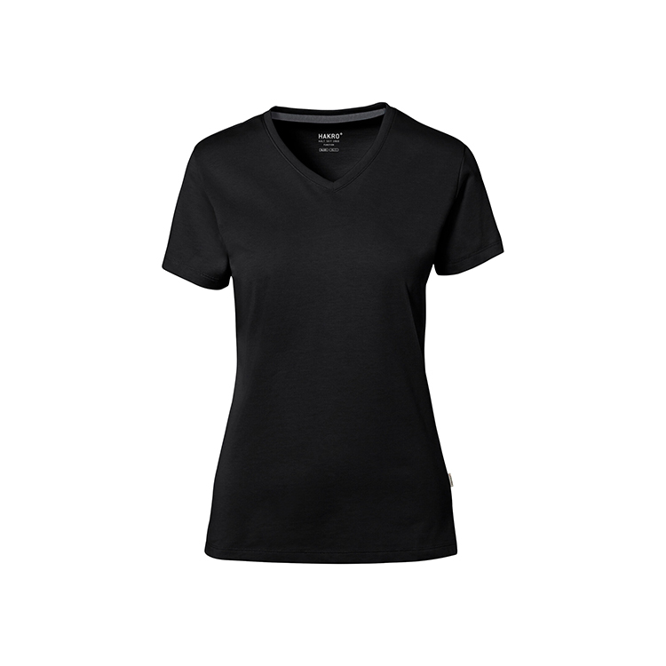 Damska czarna koszulka w serek Hakro 169