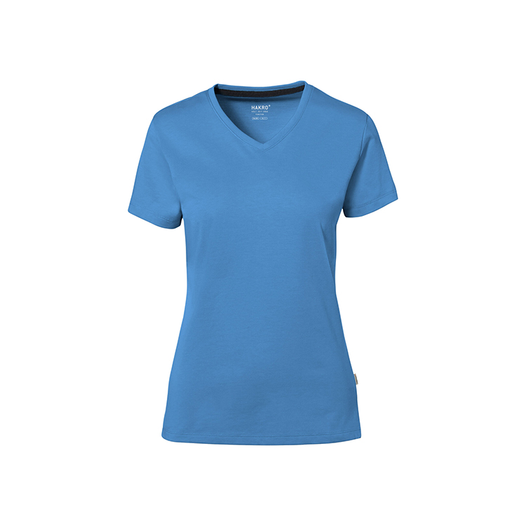 Damska jasnoniebieska koszulka w serek Hakro 169
