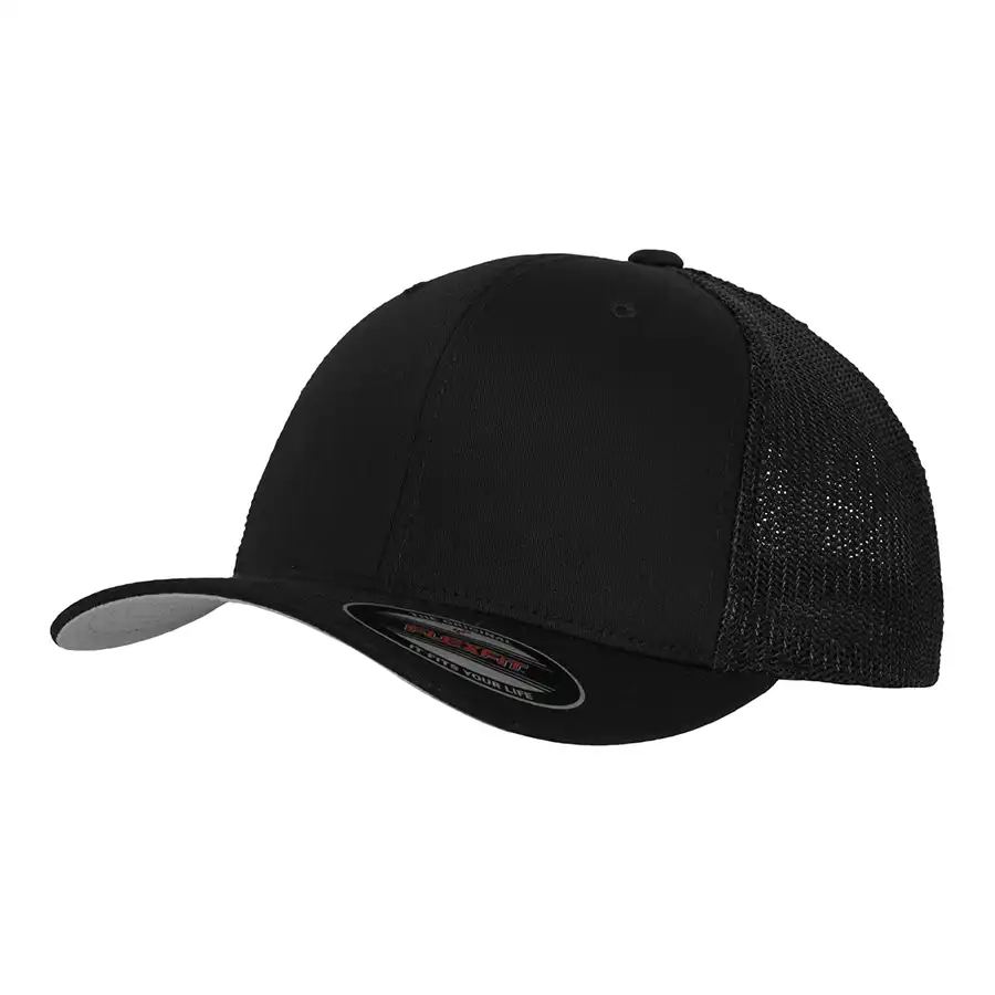 black cap flexfit mesh trucker raven 6511