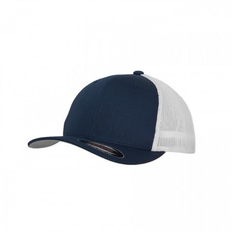 granatowo-biała czapka z haftem flexfit