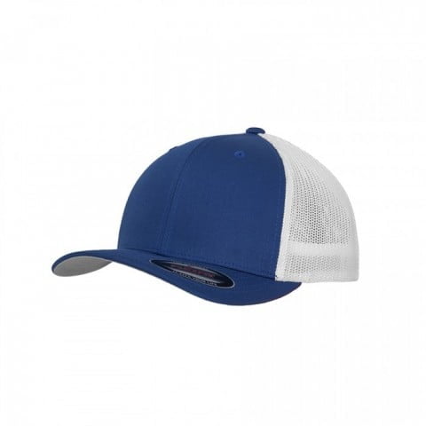 niebiesko-biała czapka z haftem flexfit