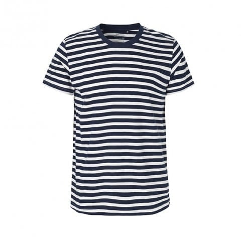 White/Navy (Stripped) - Męski T-Shirt w serek Fairtrade