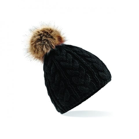Black - Wintermütze Fur Pom Pom