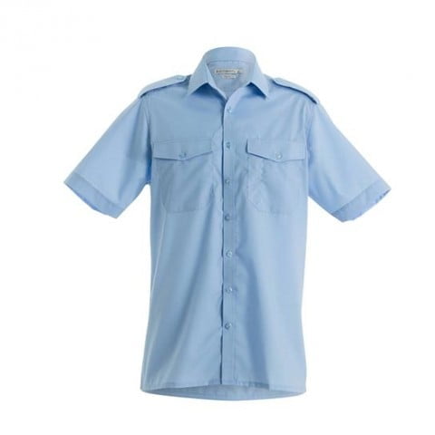 Light Blue - Męska taliowana koszula typu pilotka