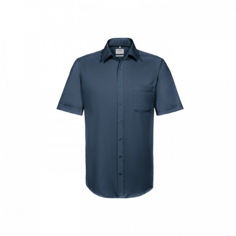 Navy Blue - Dopasowana bluzka biznesowa z krótkim rękawem 107