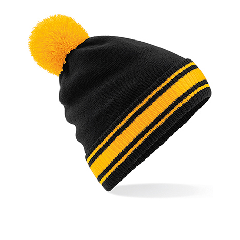 Black/Gold - Kontrastowa czapka zimowa z pomponem