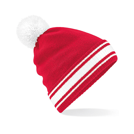 Classic Red/White - Kontrastowa czapka zimowa z pomponem