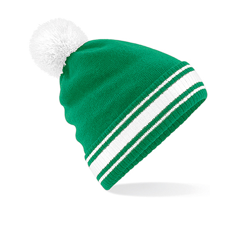 Kelly Green/White - Kontrastowa czapka zimowa z pomponem