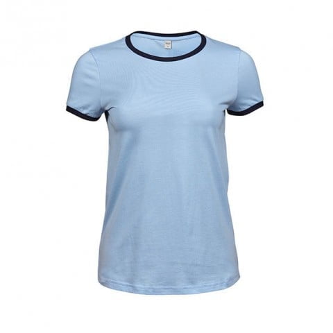 Light Blue/Navy - Damska koszulka Ringer Tee