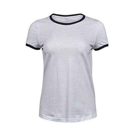 White/Navy - Damska koszulka Ringer Tee