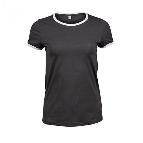 Dark Grey/ White - Damska koszulka Ringer Tee