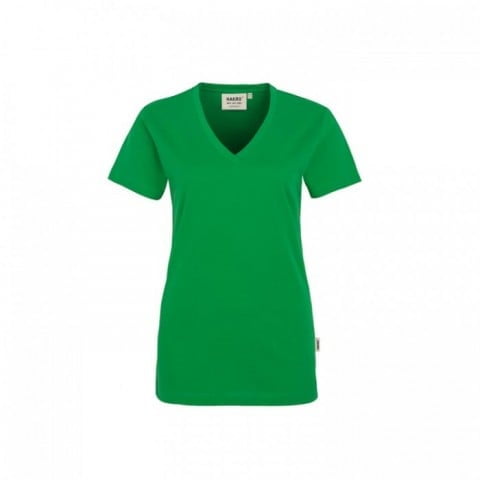 Damski t-shirt z dekoltem w serek w zielonym kolorze Hakro 126