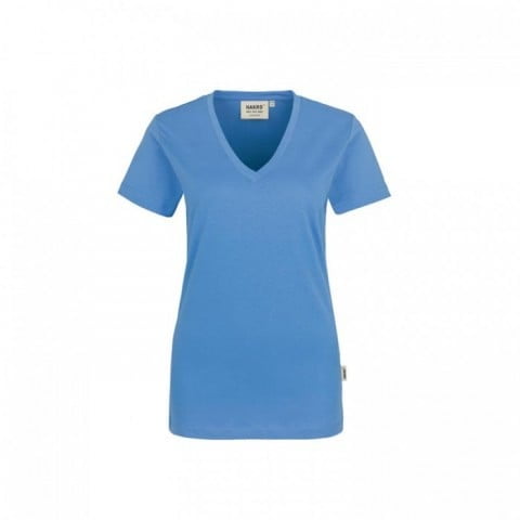 Damski t-shirt z dekoltem w serek w niebieskim kolorze Hakro 126