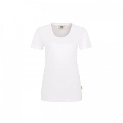 Biała dopasowana koszulka damska z własnym drukiem Hakro 127