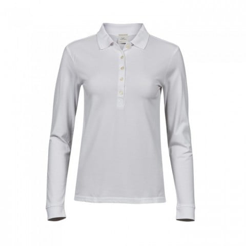 White - Damska koszulka z długim rękawem Luxury Stretch