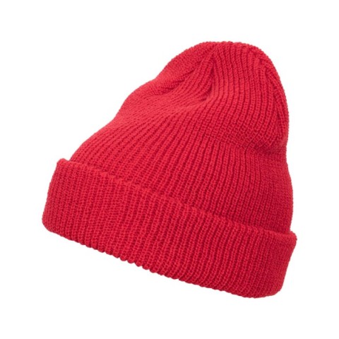 red long knit beanie flexfit raven