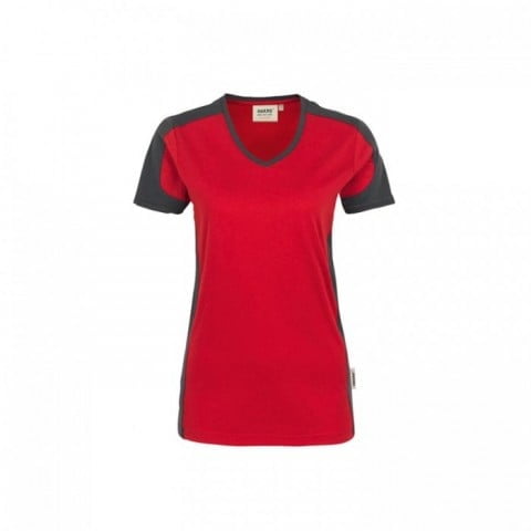 Czerwona koszulka damska z kontrastowymi wstawkami Hakro Performance 190