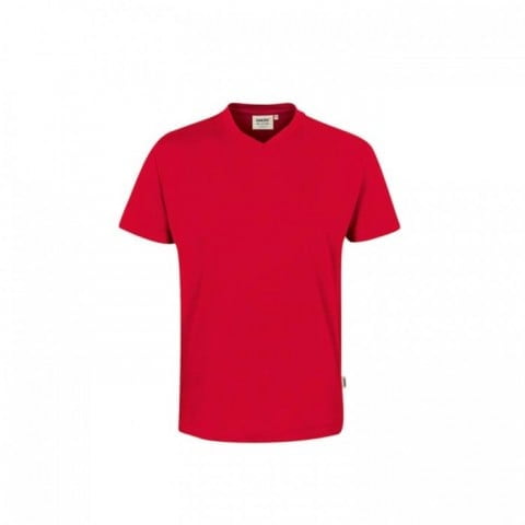 Męska czerwona koszulka w serek z własnym haftem Hakro 226