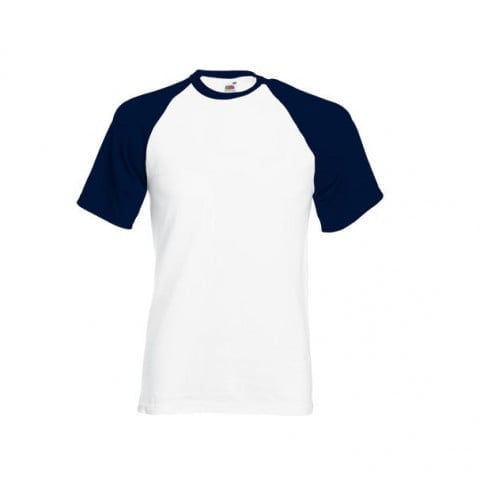 Biały t-shirt z granatowymi kontrastowymi wstawkami Fruit of the Loom 61-026-0
