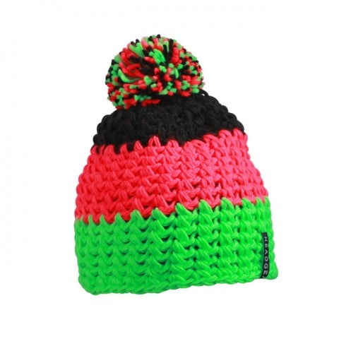 Neon Green/Neon Pink/Black - Czapka zimowa Crocheted