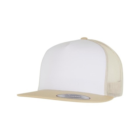 złoto-biało-beżowa czapka trucker flexfit z haftem