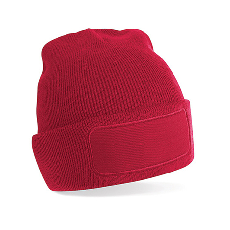 Classic Red - Czapka dzianinowa beanie z łatką