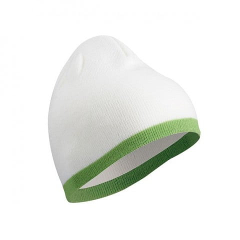 White/Lime Green - Czapka zimowa z kontrastowym wykończeniem