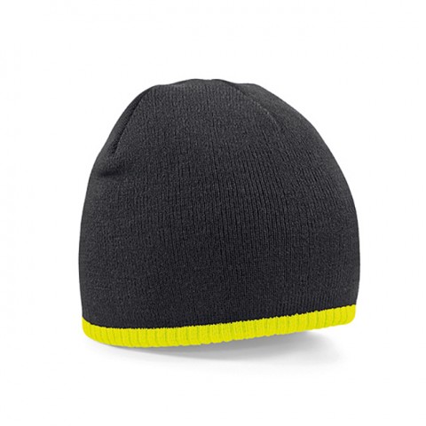 Black/Fluorescent Yellow - Kontrastowa czapka beanie