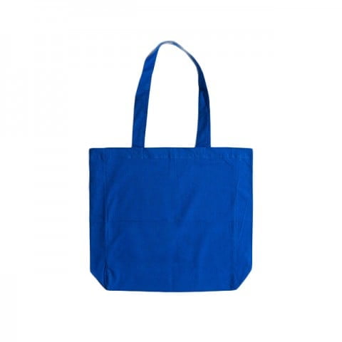 Blue - Cotton bag with sidefold, long handles