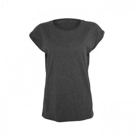 Damska bawełniana koszulka szara z własnym haftem firmowym Build Your Brand Extended Shoulder BY021