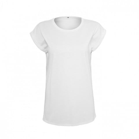 Damska bawełniana koszulka biała z własnym haftem firmowym Build Your Brand Extended Shoulder BY021