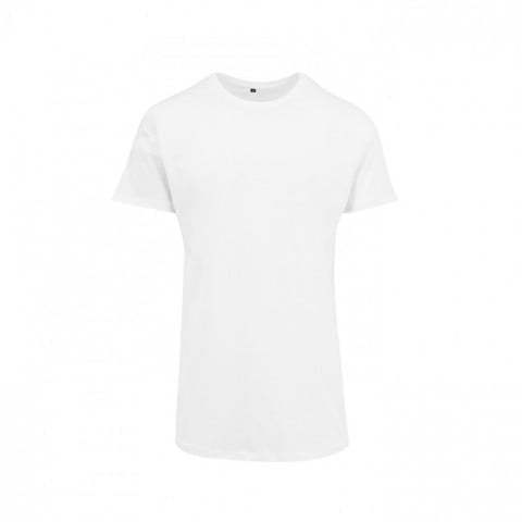 Męski długi biały t-shirt festiwal merch Build Your Brand BY028