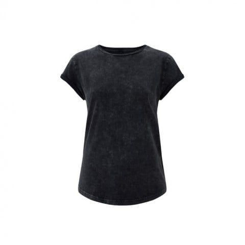 Czarna sprana koszulka damska z bawełny z własnym haftowanym logo Continental EP16