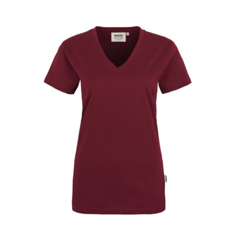 Damski t-shirt z dekoltem w serek w bordowym kolorze Hakro 126