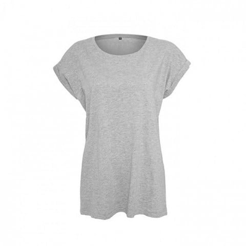 Damska bawełniana koszulka szara z własnym haftem firmowym Build Your Brand Extended Shoulder BY021