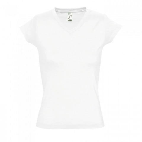 Biały damski t-shirt w serek z drukowanym własnym logo V-neck Moon Sol's 11388