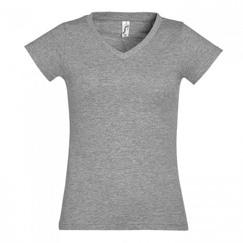 Szary damski t-shirt w serek z drukowanym własnym logo V-neck Moon Sol's 11388