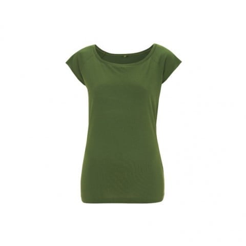Oliwkowa damska organiczna koszulka z szerokim dekoltem - Continental Bamboo T-shirt N43