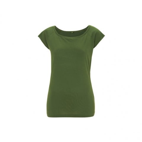 Oliwkowa damska organiczna koszulka z szerokim dekoltem - Continental Bamboo T-shirt N43