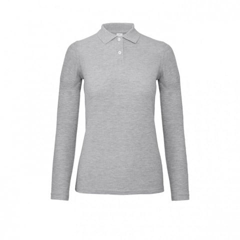 Heather Grey - Damska koszulka polo z długim rękawem ID.001