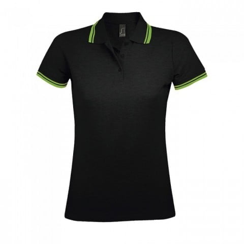 Black/Lime Green - Damska koszulka polo Pasadena